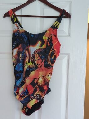 Graphic Wonder Woman One-Piece Swimsuit in Red, Black, Yellow